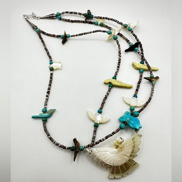 Amazing Zuni-style Fetish necklace with heishi shell, turquoise, stone beads! - Picture 3 of 16